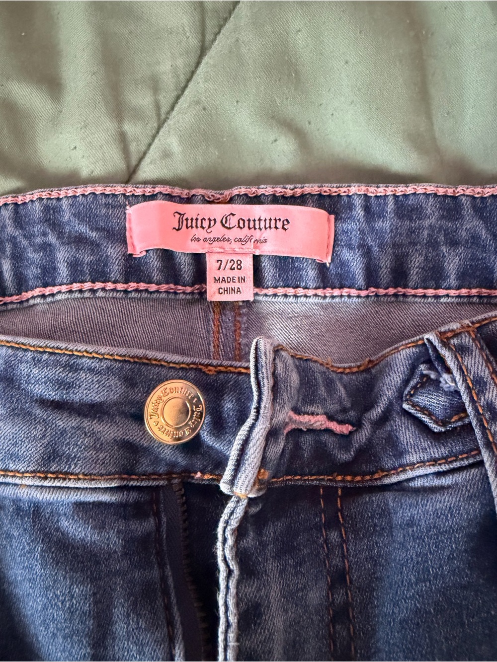 Juicy Couture Women's Blue Denim Skinny Jeans with Pink Trim